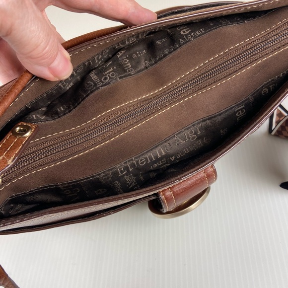 Etienne Aigner Horseshoe Leather Shoulder Bag Cognac Brown Equestrian - Picture 6 of 16